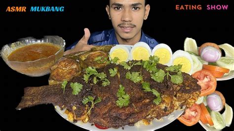 Spicy Whole Fish Fry Eating Egg And Brinjal Fry With Rice Eating Show