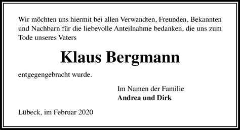 Traueranzeigen Von Klaus Bergmann Trauer Anzeigen De