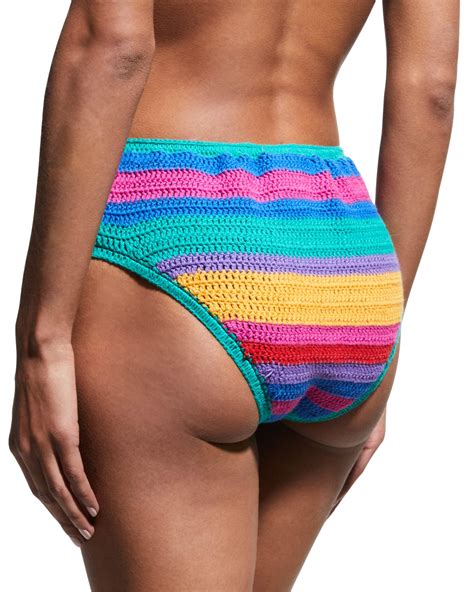 Farm Rio Brunas Stripes High Waisted Crochet Bikini Bottoms Neiman Marcus