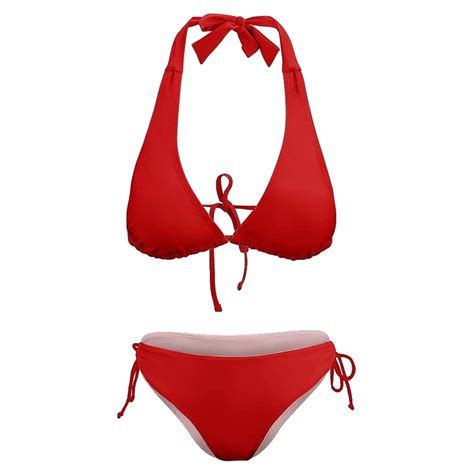 Women S Bikini Two Piece Swimsuit Sexy Halter Thong Bikini Bottom Tie Side Bikini Set Red