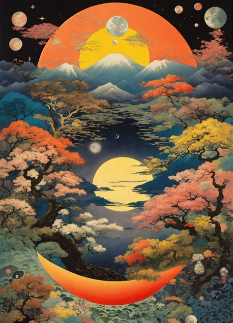 Lexica Japanese Vintage Poster Colorful Splatters In The Night Sky