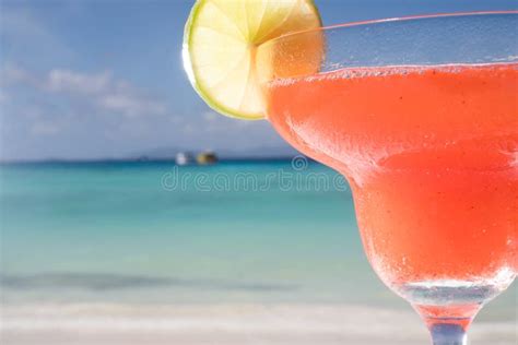 Strawberry Daiquiri Cocktail At The Beach Restaurant Stock Image