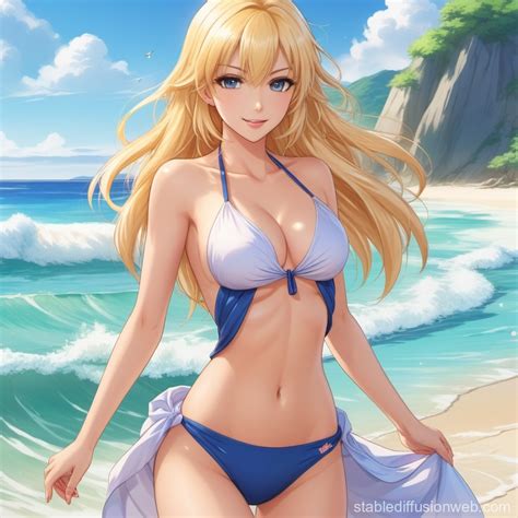 Mid S Blonde Woman Emerging From Water In Anime Style Stable Diffusion Online