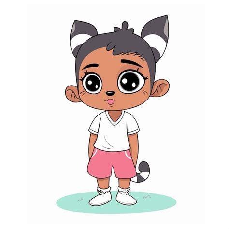 Premium Vector Cartoon Raccoon Girl In Pink Shorts And White Shirt