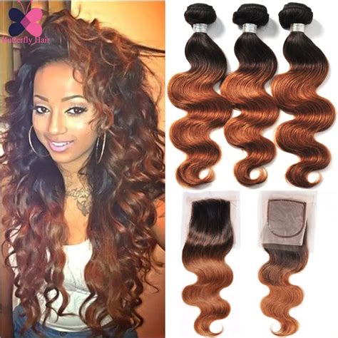 10a Ombre Brazilian Hair Body Wave With Closure 3 Bundles Wet And Wavy