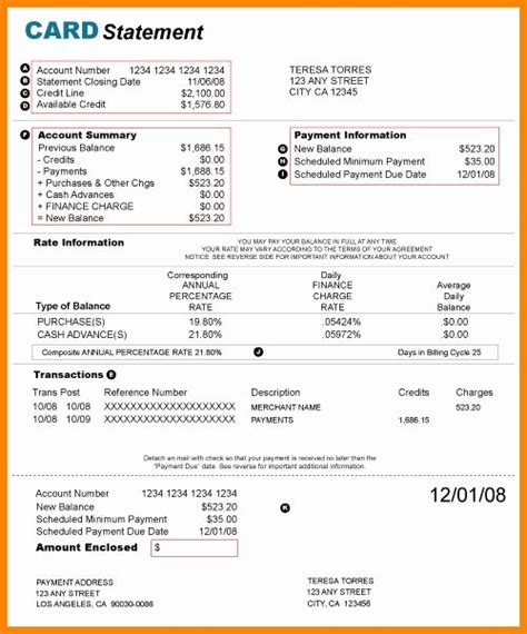 Credit Card Statement Template Excel Templates