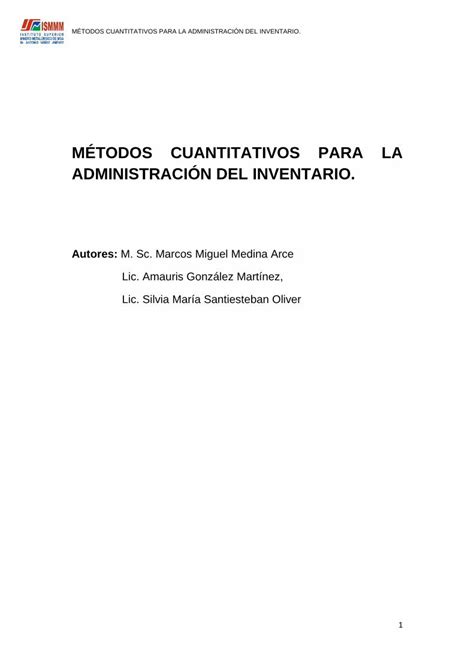 Pdf M Todos Cuantitativos Para La Administraci N Del Cinarem Ismm