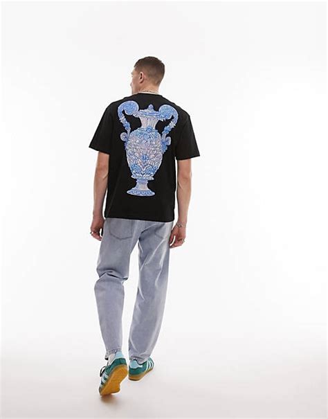 Topman Oversized T Shirt Met Urn Print Op De Voor En Achterkant In Zwart Asos