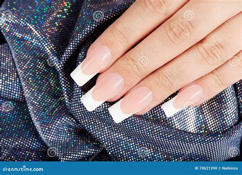 Nails With Long Artificial French Manicure Stock Photo Image Of