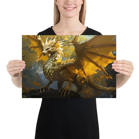 Golden Feathertail Dragon Poster Gold Dragon Wall Art Big And Strong