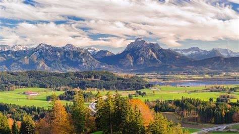 Panoramic landscape in Bavaria with Forggensee lake near Füssen and