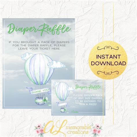 Blue Hot Air Balloon Diaper Raffle Insert Up Up And Away Baby Etsy