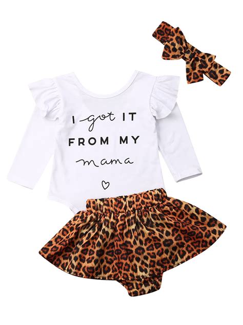 TheFound 3PCS Newborn Infant Baby Girl Ruffle Tops Romper Leopard Mini