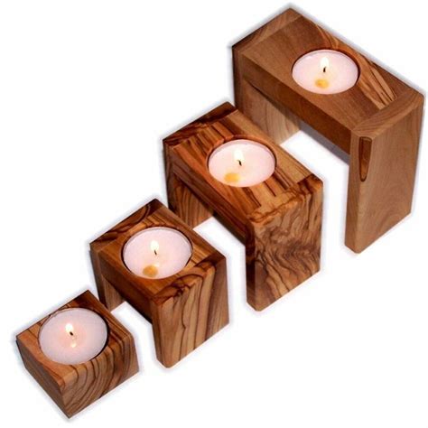 Four Olive Wood Tealight Candle Holders From Bethlehem Modern