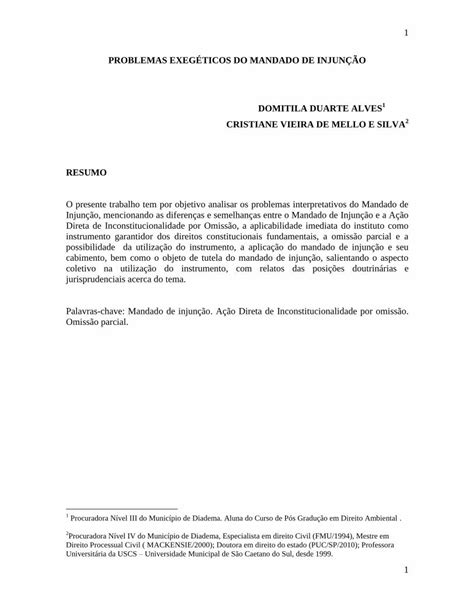 Pdf Problemas Exeg Ticos Do Mandado De Injun O Diferen As