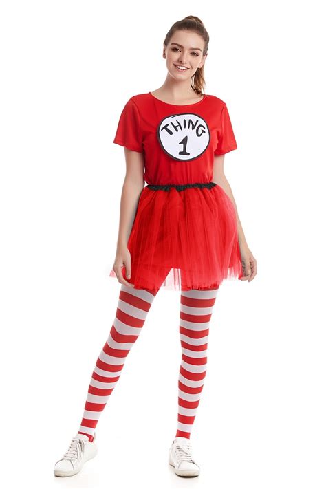 Women Red Dr Seuss Cat In The Hat Thing Costume Set - Dr Seuss Costume ...