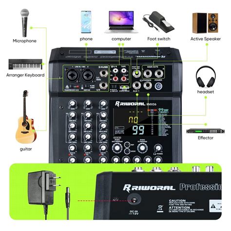 6 Channel Audio Interface Mixer Sound Board 99 Dsp Digital Effects With