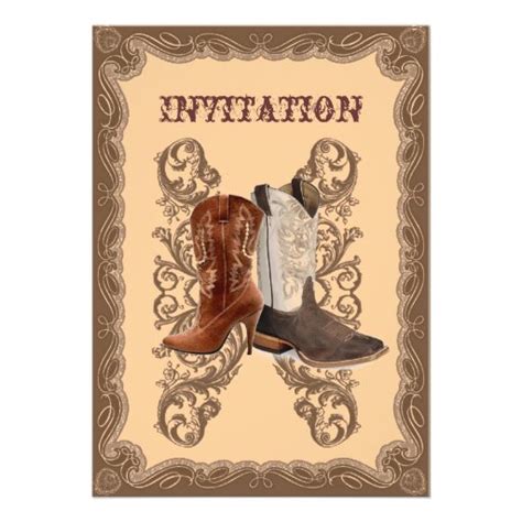 Country Cowboy Boots Western Wedding Invitation 5 X 7 Invitation Card