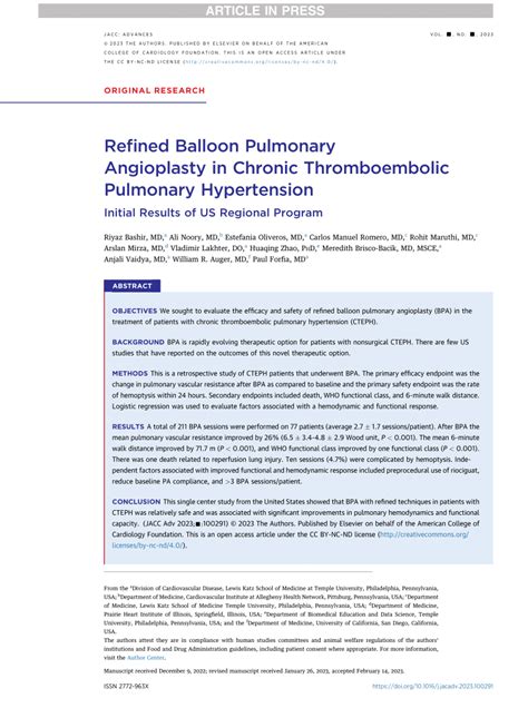 Pdf Refined Balloon Pulmonary Angioplasty In Chronic Thromboembolic