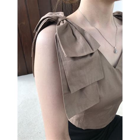 Ribbon Pita Top Nude Khaki Beige Cute Korean Top Fesyen Wanita