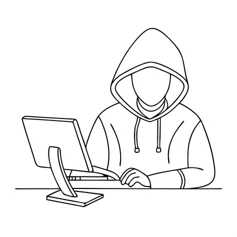 Premium Vector | Single line drawing of a computer hacker stereotype in ...