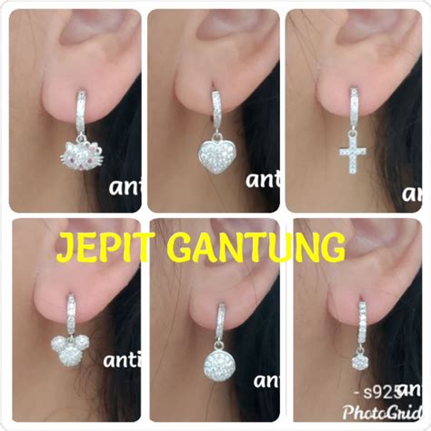 Jual Model Anting Jepit Gantung Mata Mata Perak Asli Lapis Mas