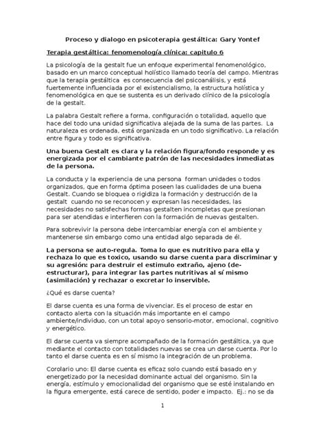 Proceso Y Dialogo En Psicoterapia Gestáltica Gary Yontef Pdf