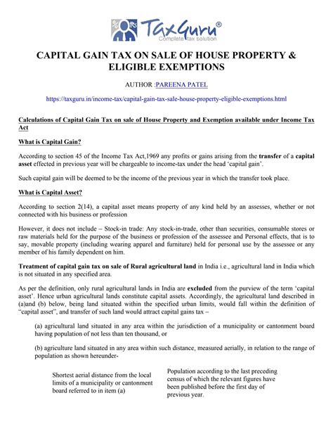 Capital Gain Tax On Sale Of House Property And Eligible Exemptions By Tax Guru Issuu