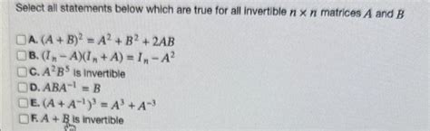 Solved Select All Statements Below Which Are True For All