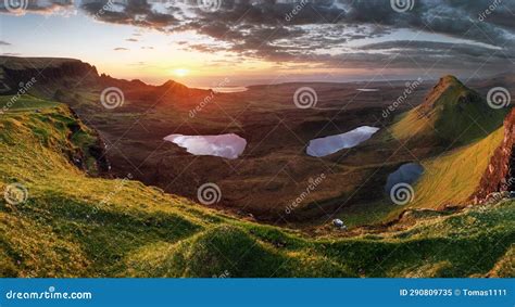 Scotland Beautiful Summer Sunrise Mountain Landscape Over The