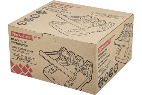 Металлический дырокол BRAUBERG на 4 отверстия, heavy duty extra, до 150 ...