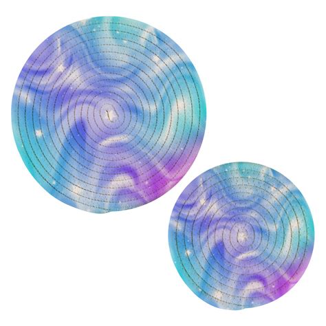 Rainbow With Stars Circle Pot Holders Set Trivets Pcs Hot Pads Round Hot Mats Cotton Potholders