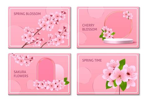 Premium Vector Sakura Blossom Cards In Realistic Style