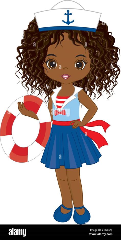 Cute Beautiful African American Girl Wearing Nautical Dress Holding