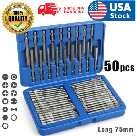 USA 50Pcs Extra Long Security Bits Hex Torx Star Spline Flat