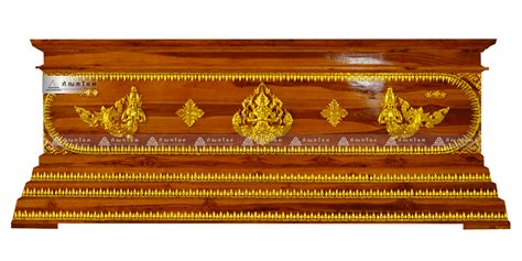 หีบอัดลายไม้สักติดลายเทพพนม ฐานตรง Panthachok Funeral