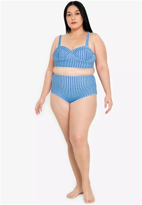 Buy Kats Clothing Plus Size Blue High Waist Checkered Two Piece Bikini