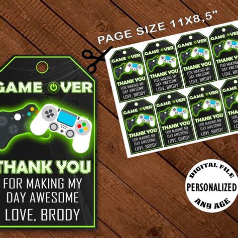 Video Game Thank You Tags Cards Gamer Party Decorations Etsy