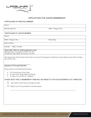 Fillable Online Junior Membership Application Form Doc Fax Email Print