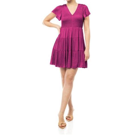 Naked Zebra Dresses New Naked Zebra Short Sleeve Smocked Tiered Dress In Fuchsia Poshmark