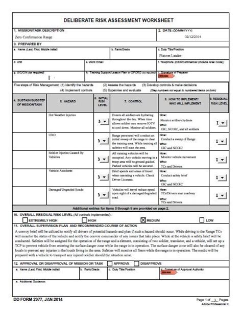 Dd Form 2977 Deliberate Risk Assessment Worksheets Do They Actually