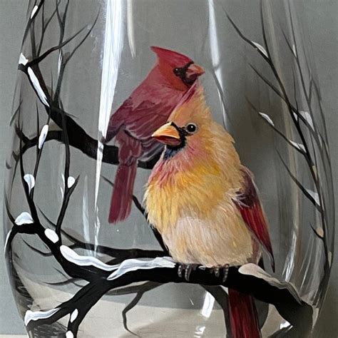 Cardinal Christmas Ornament Hand Painted Glass Holiday Tree Etsy