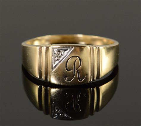 K G Diamond R Monogram Initial Letter Men S Yellow Gold Ring Size