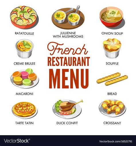 French restaurant menu with traditional national Vector Image | French ...