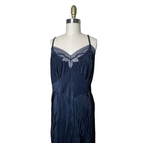 Vintage Seamprufe Navy Blue Slip Dress Lingerie Night Gem