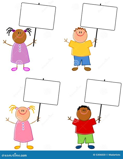 Cartoonish Children Holding Signs Stock Illustration Illustration Of