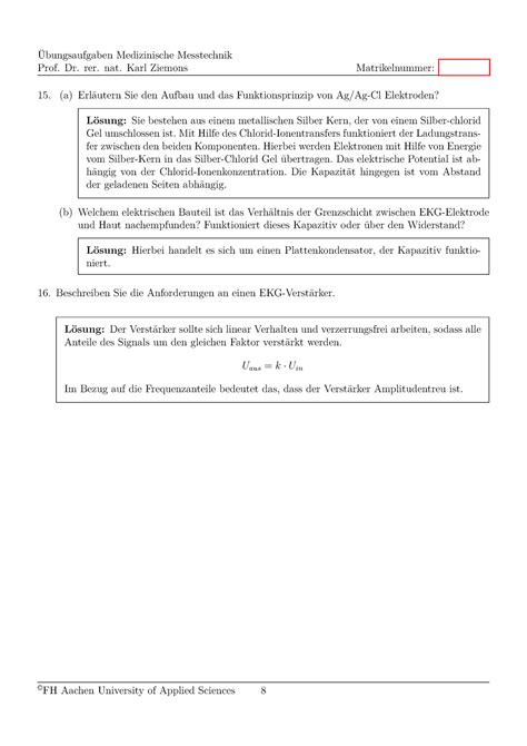 Uebung Loesungen Bungsaufgaben Medizinische Messtechnik Prof Dr