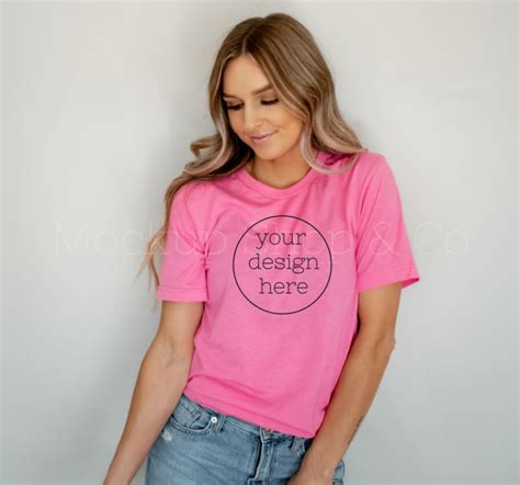 Bella Canvas 3001 Heather Charity Pink Mockup Pink Shirt Etsy