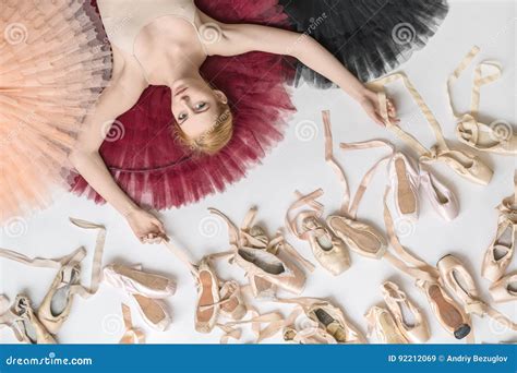 Blonde Ballerina Lies In Studio Stock Image Image Of Pretty Pointe