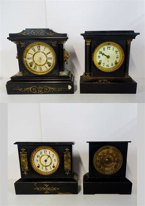 4 Ansonia Metal Mantel Clocks 1 With Repousse Dial